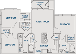 Three Bedroom / Two Bath - 1,070 Sq. Ft.*